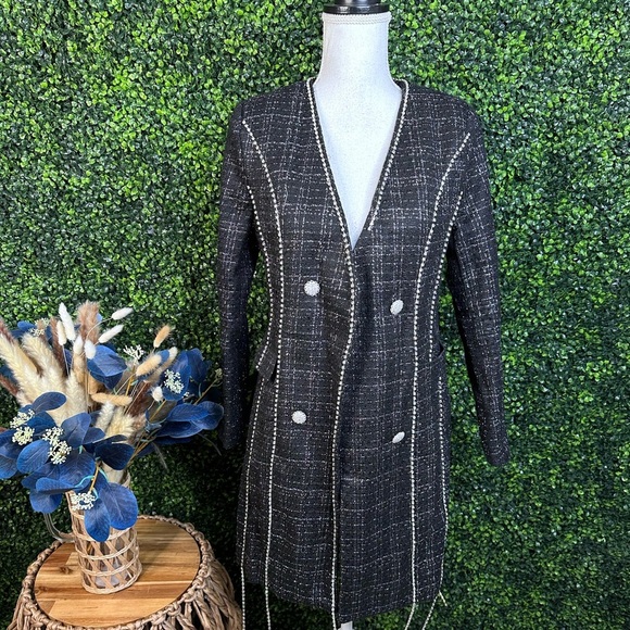 Black Tweed rhinestone embellishedpea coat nwt
